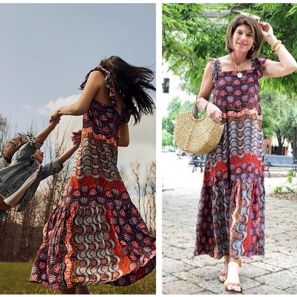 ANTHROPOLOGIE x COREY LYNN CALTER Doriane Midi Dress Red Purple Sz XS {U44}